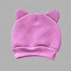 Теплая шапочка с ушками Babystartex, тринитка на флисе, розовая, Девочка, Розовый