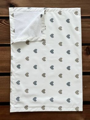 Пеленка непромокаемая из польского хлопка BabyStarTex, белая/сердечки серые и коричневые, Унисекс, 100х70 см