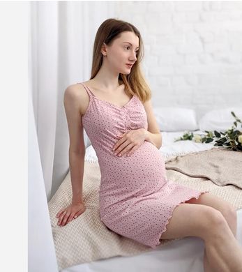 Сорочка на бретелях для беременных и кормящих (горошек, розовый), кулир, 46-48