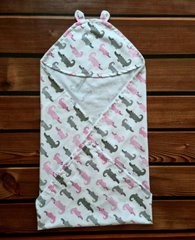 Полотенце-пеленка уголок после купания младенца BabyStarTex, 85х85 см, белое/крокодилы розовые и серые