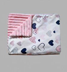 Плед дитячий з плюшу Babystartex, рожевий/серця рожеві та сині, Дівчинка, 100*80, без утеплювача