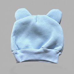 Теплая шапочка с ушками Babystartex, тринитка на флисе, голубая, Мальчик, Голубой