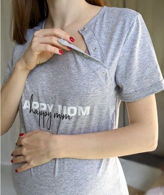 Сорочка для вагітних та годуючих HAPPY MOM (сірий меланж), кулір, 46-48