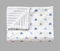 Плед детский из плюша Babystartex, белый/сердечки голубые и серые, Мальчик, 100*80, без утеплителя