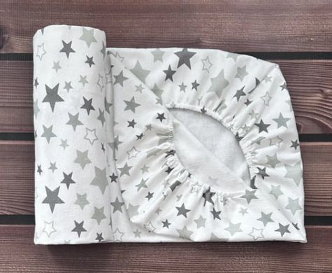 Простирадло для дитячого ліжечка на резинці Babystartex, 120х60см, фланель, біла/зірочки сірі, Унісекс