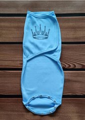 Пеленка-кокон на липучках с кнопками BabyStarTex, интерлок, Мальчик, голубой/серая корона