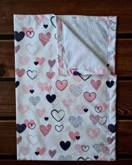 Пелюшка непромокальна з польської бавовни BabyStarTex, біла/серця сині та рожеві, Дівчинка, 100х70 см