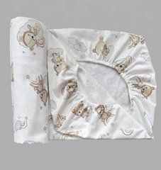Простирадло для дитячого ліжечка на резинці Babystartex, 120х60см, фланель, ведмедик на хмарці з веселкою, Унісекс