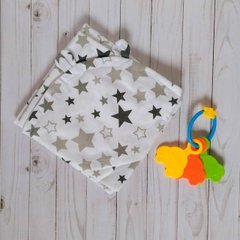Полотенце-пеленка уголок после купания младенца BabyStarTex, 85х85 см, белая/серые звезды