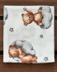Пеленка муслиновая 2 слоя BabyStarTex, 80x90 см, белая/мишка на облачке, Унисекс, 90х80
