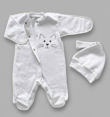 Комбінезон та шапочка Babystartex, футер, білий/мордочка кішечки, Унісекс, 62