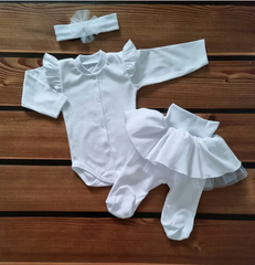 Комплект на виписку для дівчинки боді повзунки пов'язка Babystartex, білий, 56-62, Белый