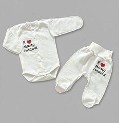 Комплект боди и ползунки в роддом BabyStarTex, футер, молочный/я люблю маму и тата, Унисекс, 56