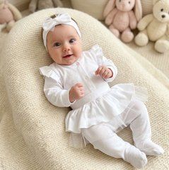 Комплект на виписку для дівчинки боді повзунки пов'язка Babystartex, інтерлок, білий, Дівчинка, Білий, 56