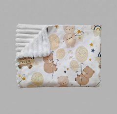 Плед детский из плюша Babystartex, белый/мишка с шариками и радуга, Унисекс, 100*80, без утеплителя