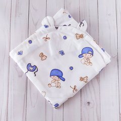 Рушник-пелюшка куточок після купання немовляти BabyStarTex, 85х85 см, білий/хлопчик у синій кепці
