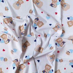 Пелюшка фланель/байка BabyStarTex, біла/ведмедики з серцем, Унісекс, 110х90