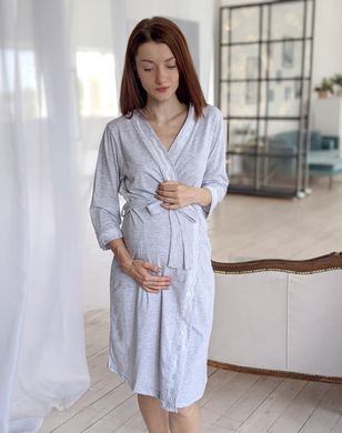 Халат жіночий для вагітних у пологовий будинок з мереживом (сірий меланж), кулір, 54-56