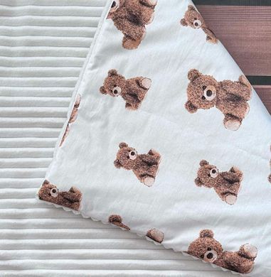 Теплий конверт-плед зі знімним синтепоном та бантом BabyStarTex, молочний плюш/ведмедики коричневі, Унісекс, 90х80