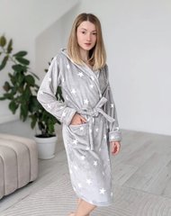 Тёплый махровый халат Серый со звездочками, велсофт, 42-44