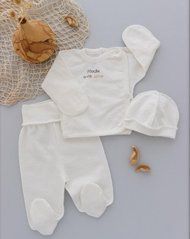 Комплект распашонка ползунки и шапочка Baby Bear Minikin, футер, молочный, Унисекс, 50
