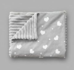 Плед детский из плюша Babystartex, серый/серый с белыми сердечками_новый, Унисекс, 100*80, без утеплителя