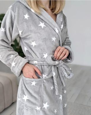 Тёплый махровый халат Серый со звездочками, велсофт, 42-44