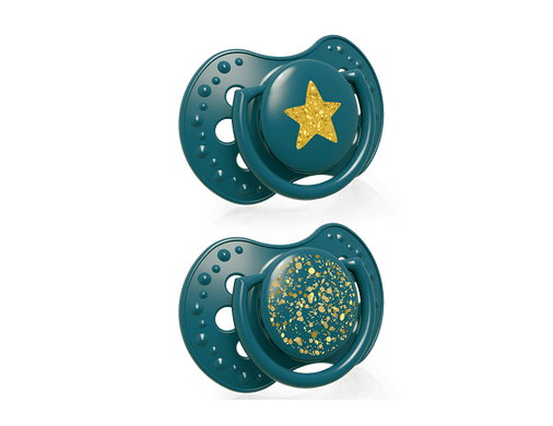 Пустышка силиконовая круглая Stardust Lovi, 1уп/2 шт, 0-3 мес, Унисекс, Зелёный, Симметричная