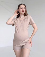 Пижама для беременных и кормящих с шортами, бежевая, 46-48