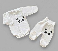 Комплект боди и ползунки в роддом BabyStarTex, футер, молочный/панда, Унисекс, 56