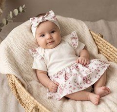 Боді-плаття короткий рукав Квіточки + пов'язка Babystartex, рожеве, Дівчинка, 56-62