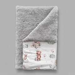 Зимний теплый плед из меха Тедди и съемным утеплителем, серый/мишка на облачке с шариками, Унисекс
