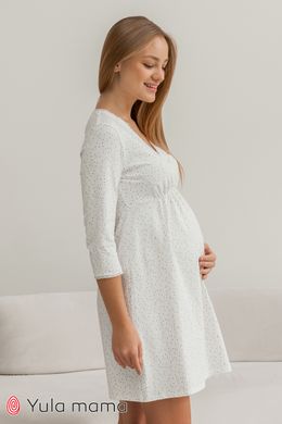 Базовая ночная сорочка для беременных и кормящих ALISA Юла Мама, молочная/цветные точки, S