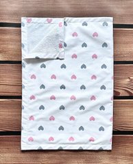 Пеленка непромокаемая из польского хлопка, белая/сердечки серые и розовые, Девочка, 50х70 см