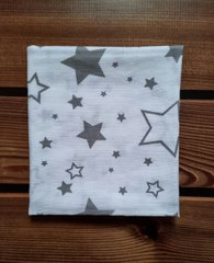 Пеленка муслиновая 2-слойная BabyStarTex, 80x90 см, белая/серые и белые звезды, Унисекс, 90х80