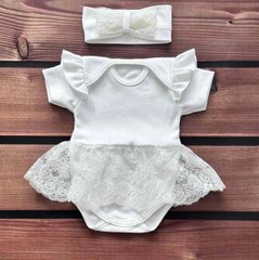 Комплект нарядний боді-плаття пов'язка з мереживом Babystartex, інтерлок, Дівчинка, 56-62