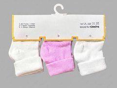 Шкарпетки для дівчинки BabyStarTex, х/б, 3 пари однотонні рожеві, молочні, білі, Дівчинка