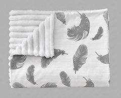 Плед детский из плюша Babystartex, белый/серые перышки, Унисекс, 100*80, без утеплителя