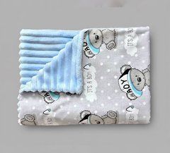 Плед детский из плюша Babystartex, голубой плюш/серый фон мишка It's a boy, Мальчик, 100*80, без утеплителя