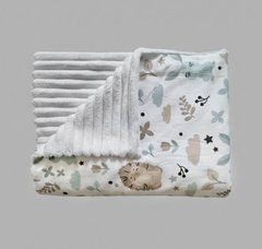 Плед детский из плюша Babystartex, белый плюш/ежик и зайчик, Унисекс, 100*80, без утеплителя