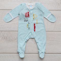 Комбінезон для новонароджених малюків Little driver Minikin, інтерлок ОСТАННІЙ РОЗМІР, Хлопчик, бирюзовая клетка, 62