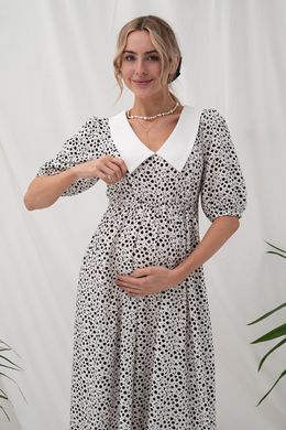 Трендовое платье для беременных и кормящих Georgia Yula Mamma, молочное с черными цветами, S