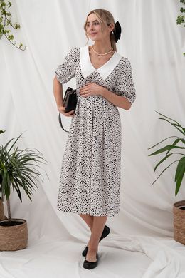 Трендовое платье для беременных и кормящих Georgia Yula Mamma, молочное с черными цветами, S