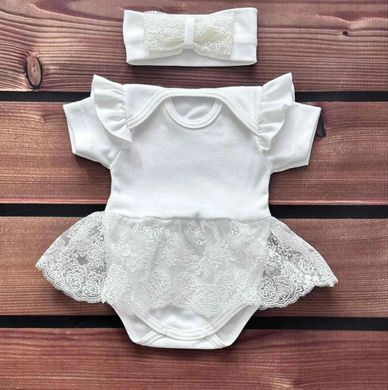 Комплект нарядный боди-платье повязка с кружевом Babystartex, интерлок, Девочка, 56-62